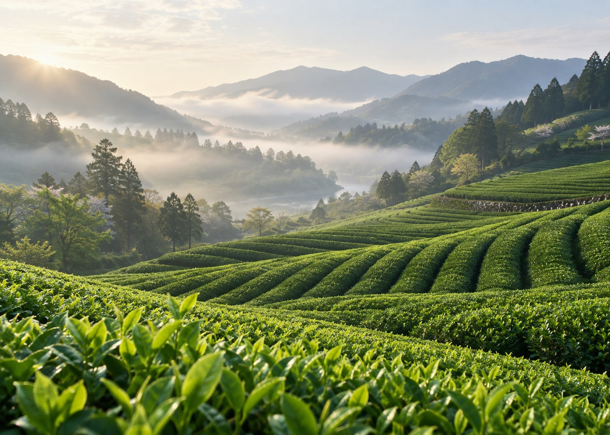Japanese tea fields representing the Kyoto region