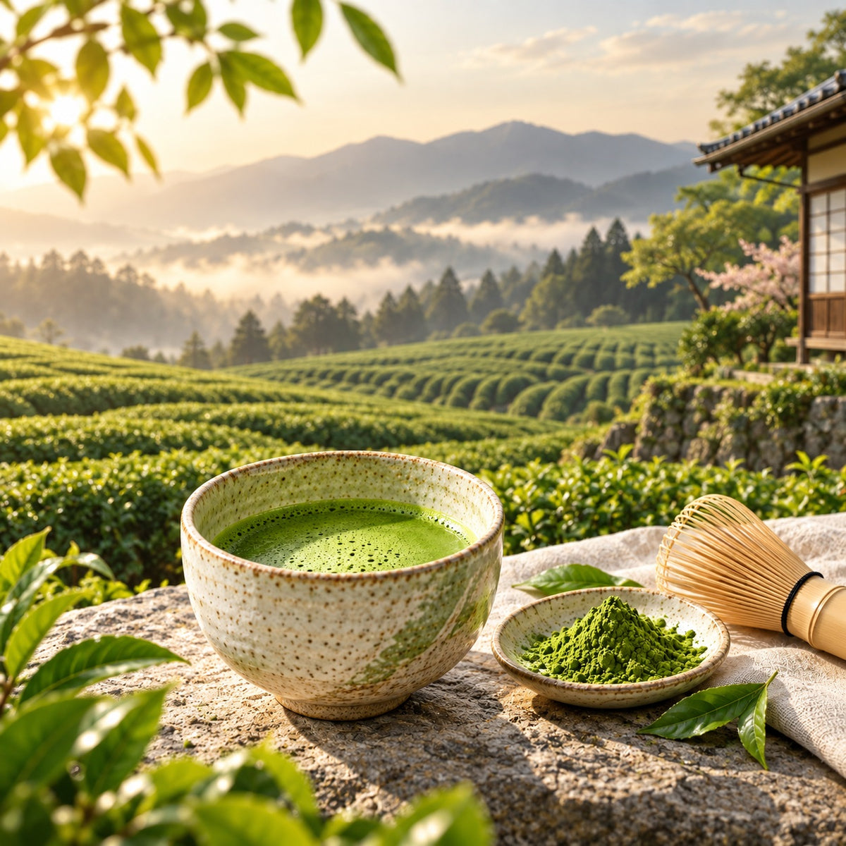 Vibrant ceremonial matcha prepared in a cup